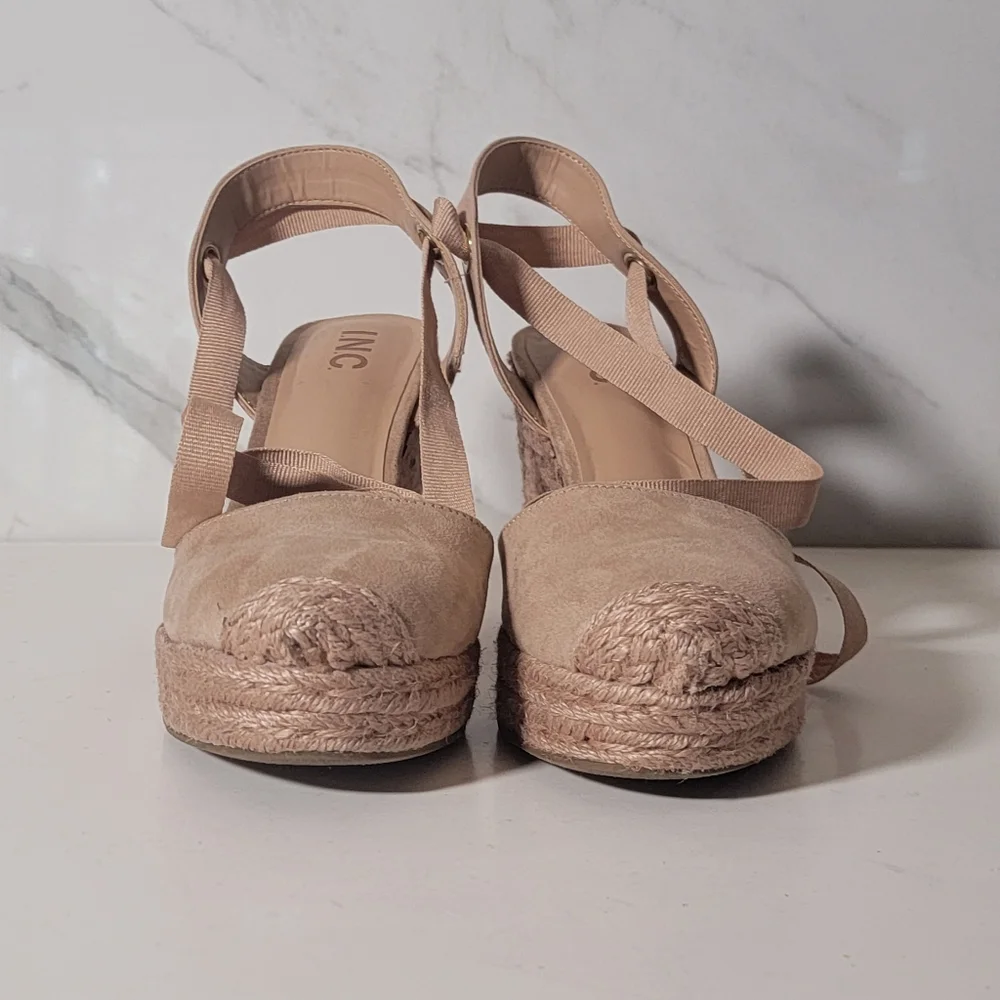 I.N.C. Maise Almond Toe Nude Espadrille Wedge Platform strappy sandals Size 8.5